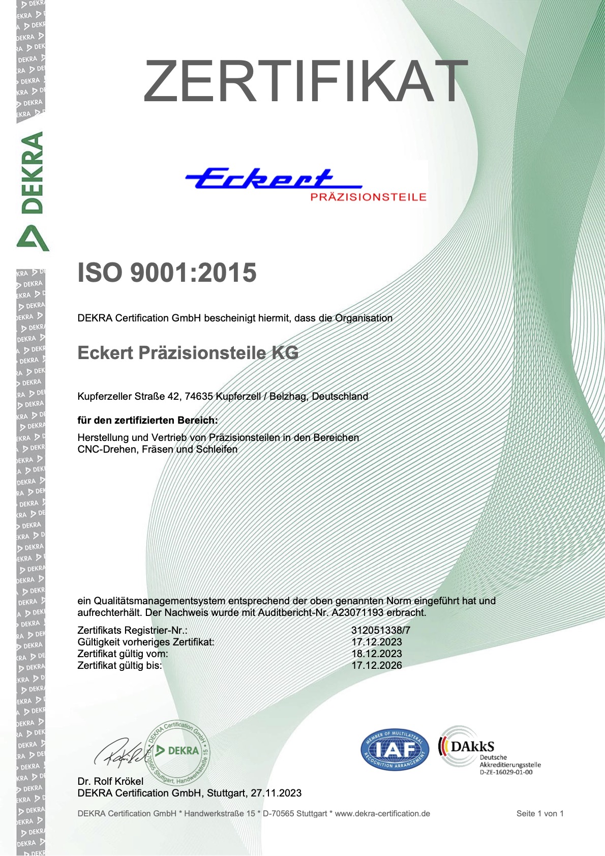Zertifikat ISO 9001 2015 2023